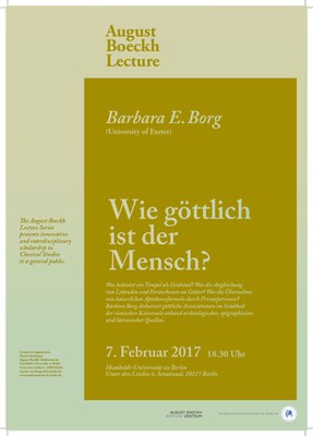 Veranstaltungsposter Boeckh-Lecture mit Barbara Borg